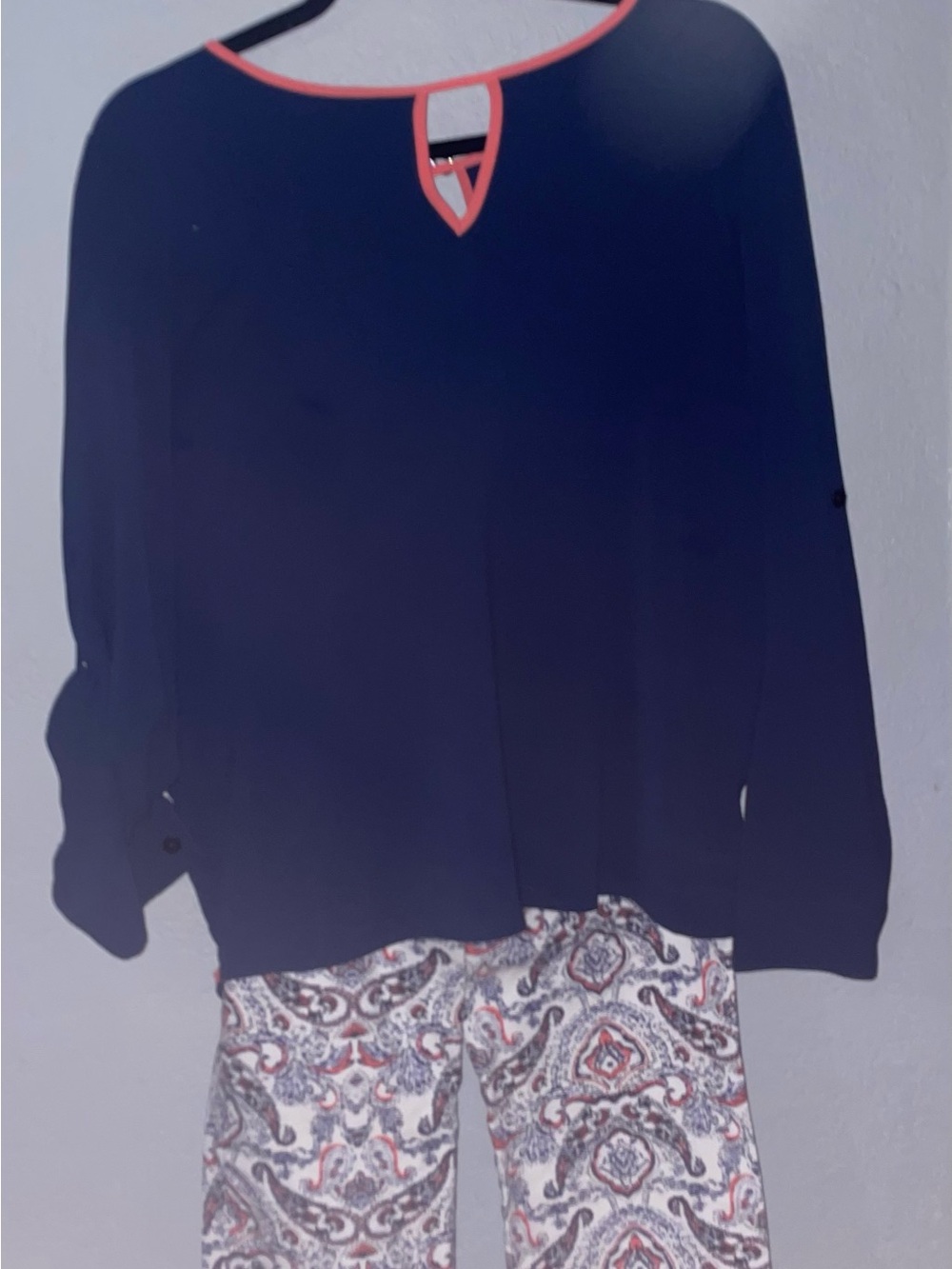 Lucy & Laurel crops and Hawthorne Navy and Coral Trim open back Top